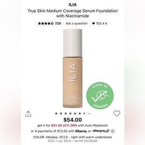 Unused Ilia True Skin Serum Foundation in color Molokai (SF 2.5)